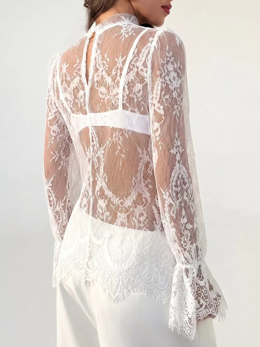Lace Flounce Sleeve Top in Black, fit detail
