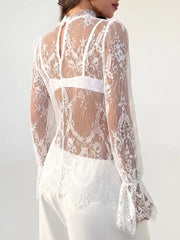 Lace Flounce Sleeve Top in Black, fit detail