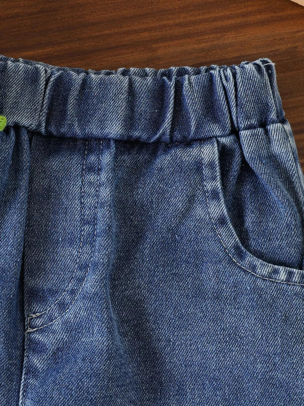 Children's Bow Tank And Denim Shorts Set in Blue, model styling view