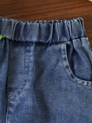 Children's Bow Tank And Denim Shorts Set in Blue, model styling view