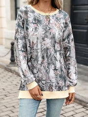 Camouflage Print Crewneck Sweatshirt in light gray