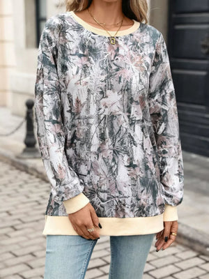 Camouflage Print Crewneck Sweatshirt in light gray