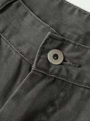 Grey cargo pants with buckle detail and pockets