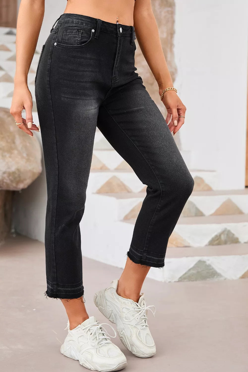 Charcoal maternity jeans in denim with distressed hem detail