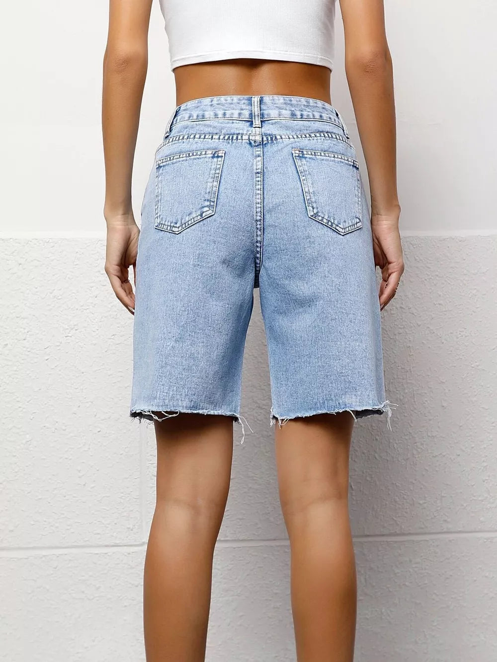 High Waist Denim Shorts, model styling view