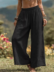Full Size Bohemian Wide-leg Pants Plus Size in Light Brown, alternate angle