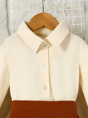Toddler cream button-up shirt with brown corduroy skort detail