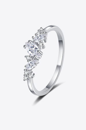 Silver Marquise Cluster Moissanite Ring with pave accents
