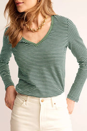Stripe V Neck Stretchy Long Sleeve Top in Sage, fabric detail
