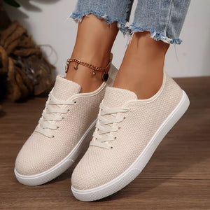 Round Toe Lace Up Sneakers in Off-white, front view
