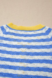 Button-down V-neck Knit Long-sleeve Top in Light Blue, editorial view