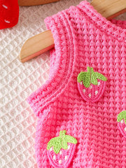 Children's Strawberry Tank And Shorts Set in Pink, close-up detail