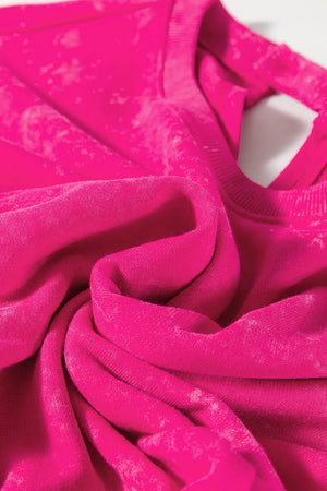 Hot Pink acid wash tee with crew neck detail and soft fabric texture.