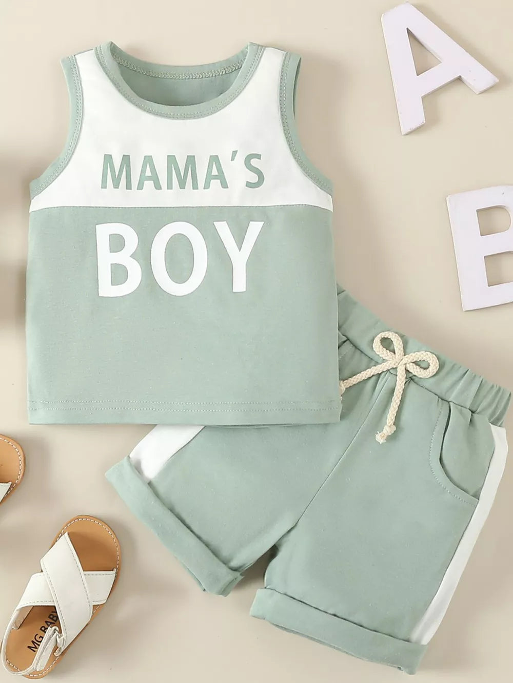 Children's Tank Top And Shorts Set in Light Green, fit detail