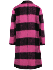 Hot Pink and Black checked plaid cocoon coat with a fuzzy texture.
