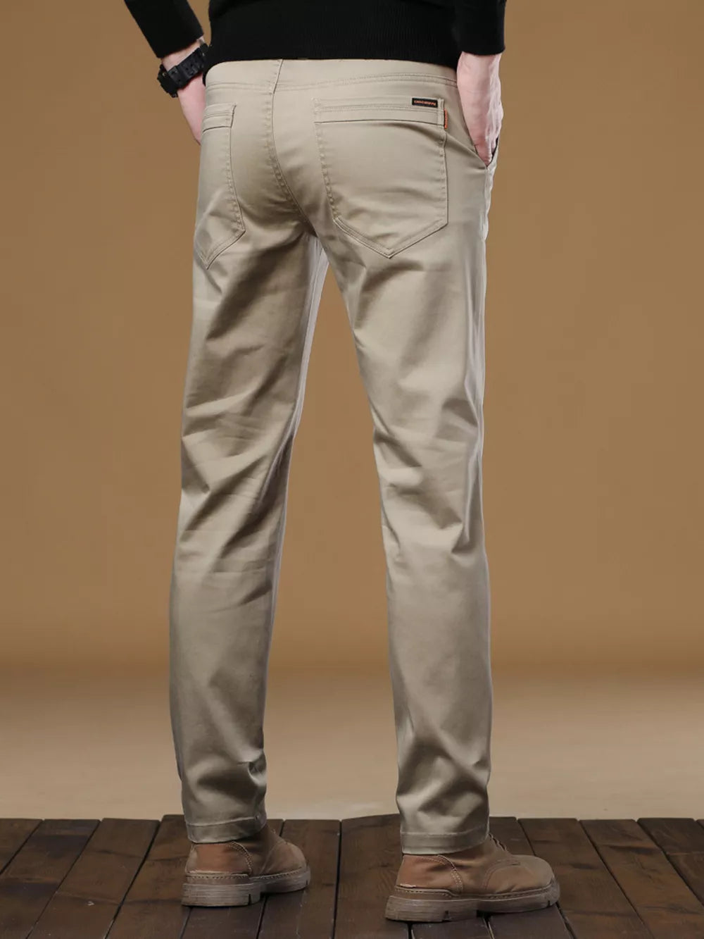 Men's Stretch Fit Casual Pants in Dark Gray, back view