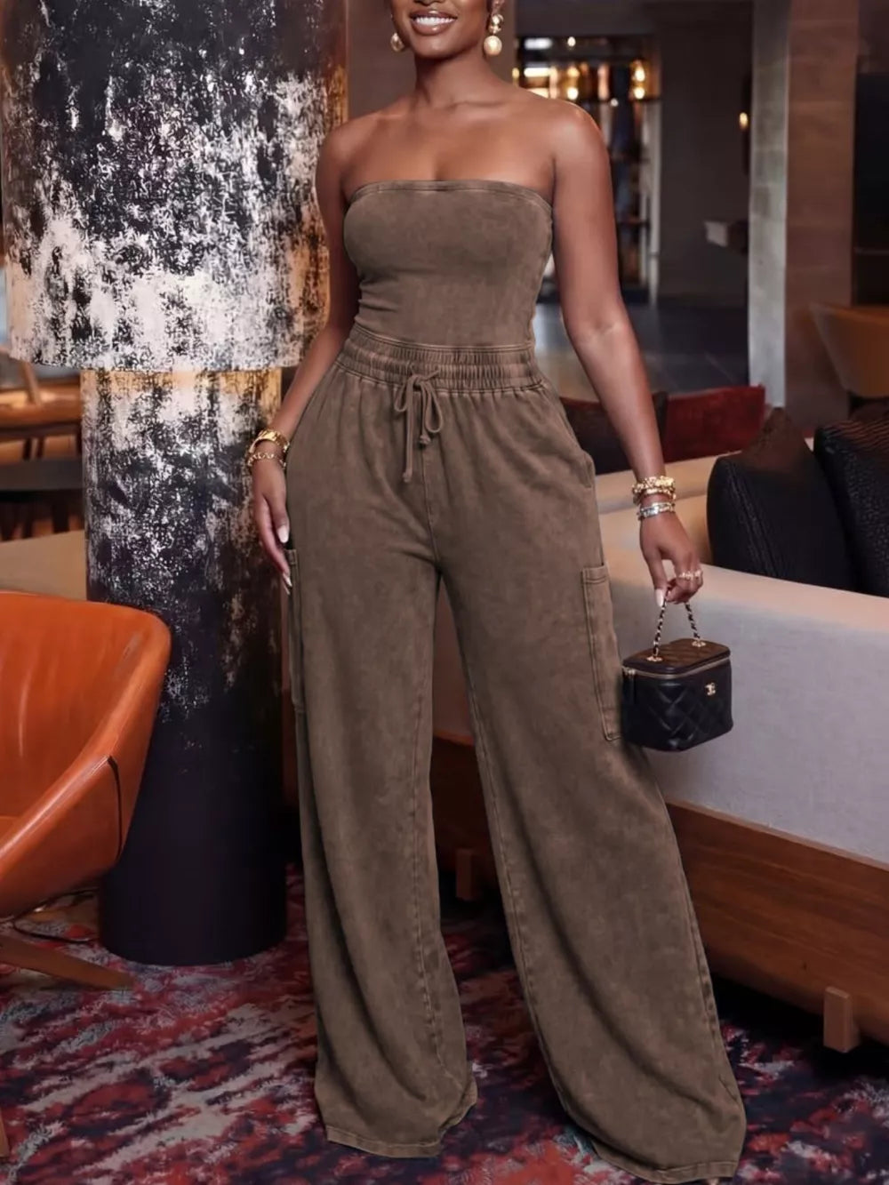 Effortless Drawstring Wide-leg Romper
