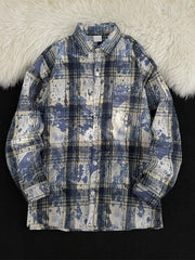 Men's Plus Size Plaid Button Up Casual Shacket in Blue, front view