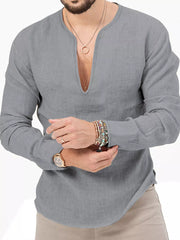 Men's Slim Fit Long Sleeve Blouse Plus Size in White, product detail