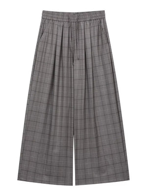 Men's Plaid Wide-leg Pants in Gray, front view