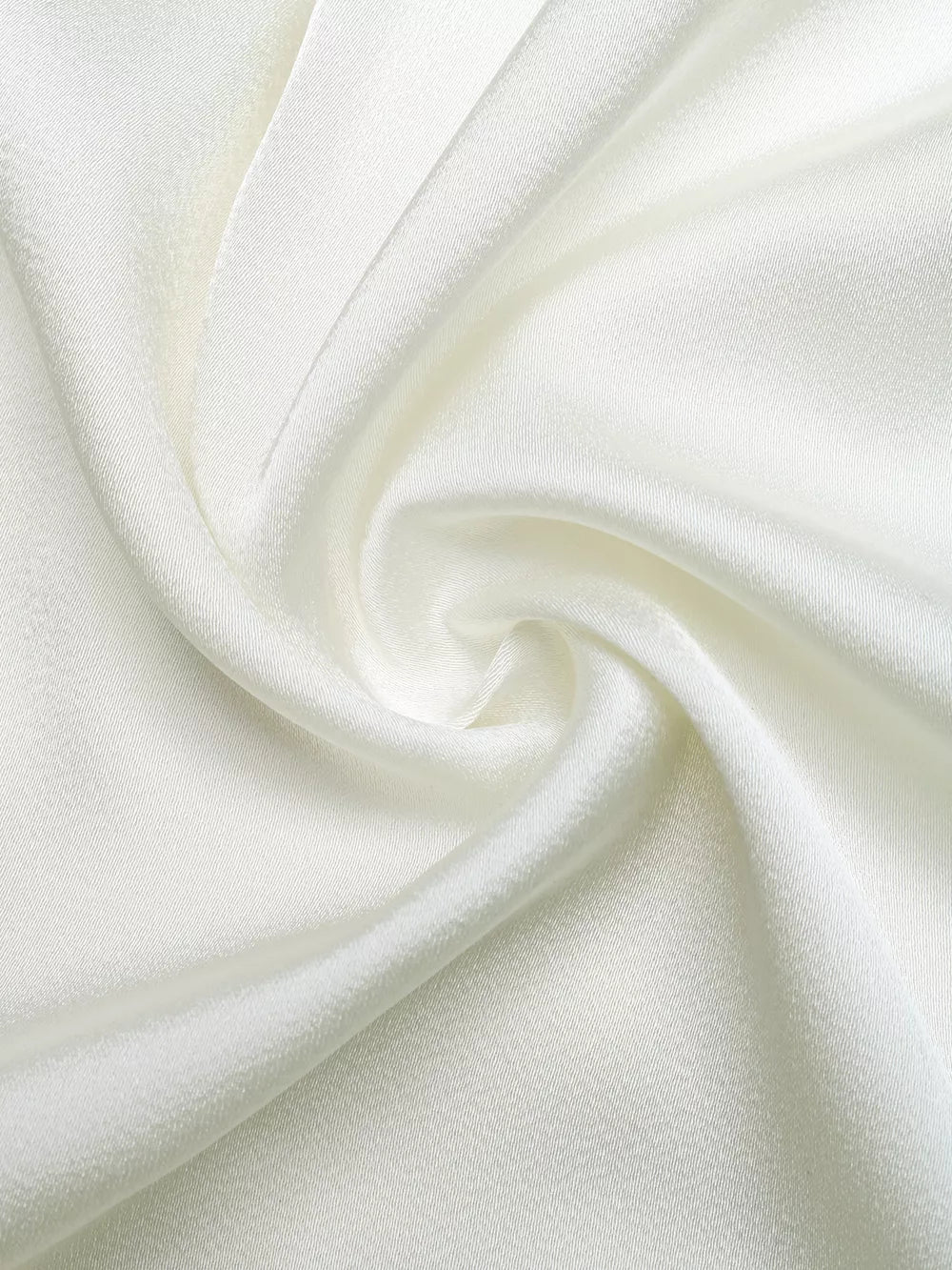 Elegant gathered neck satin tank top in white polyester with soft fabric folds.
