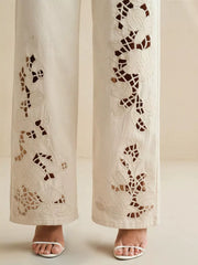 Embroidered Cutout Wide-leg Jeans