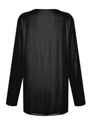Black relaxed fit tunic with long sleeves and patch pockets.
