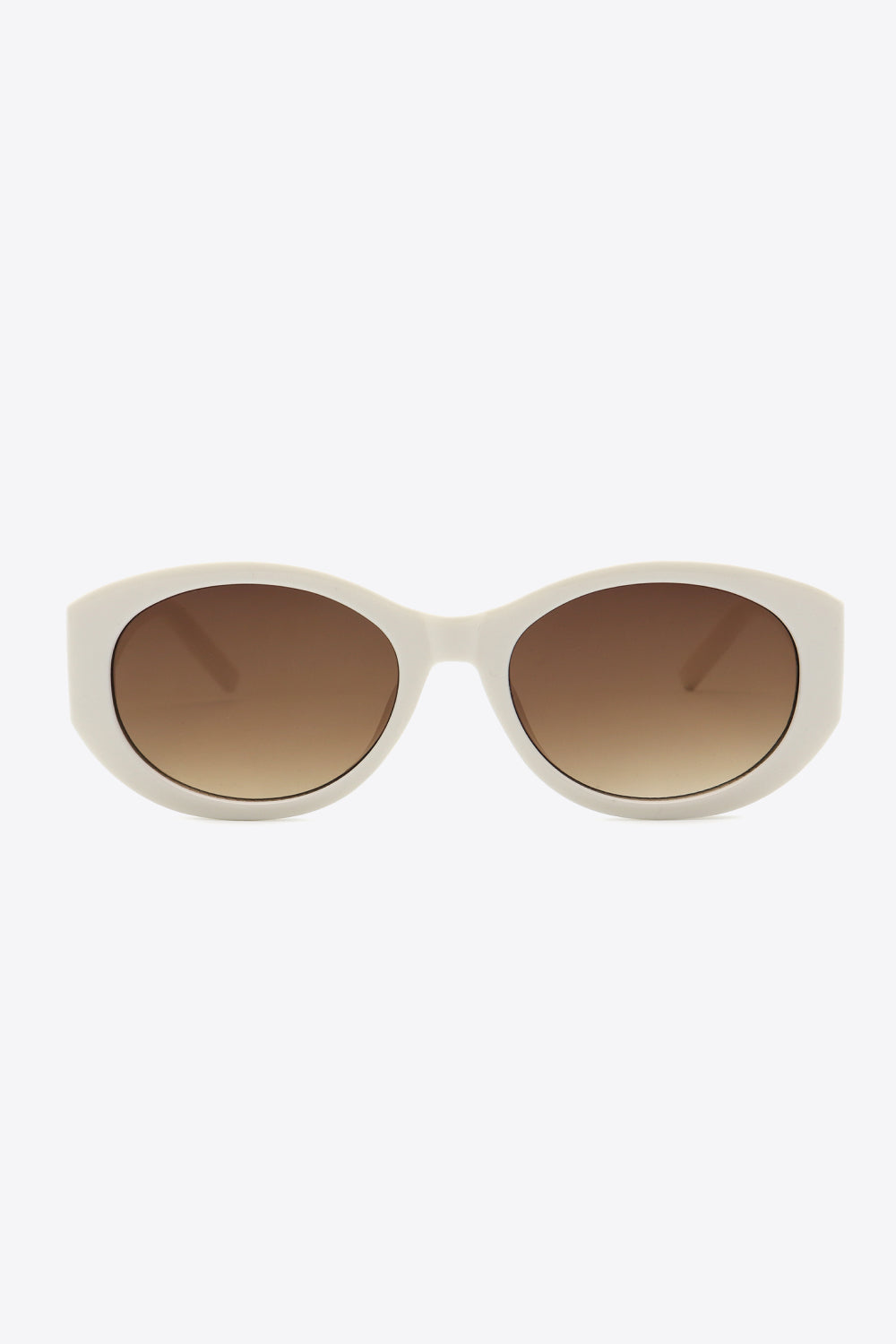 Beige oval frame sunglasses with brown gradient lenses