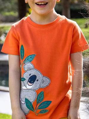 Toddler cotton t-shirt with adorable koala appliqué, casual basic style.