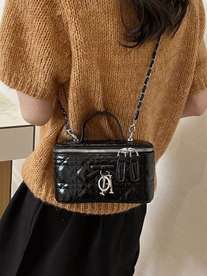 Top Handle Pu Leather Crossbody Bag in Black, side view