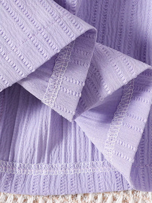Children's Ruffled Bow Long Sleeve Dress in Light Purple, model styling view