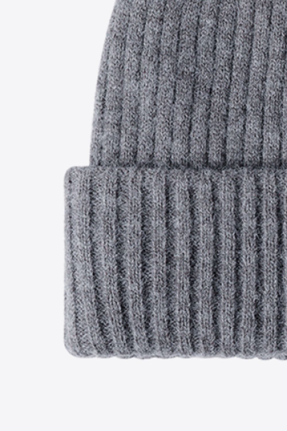 Happy Patch Ribbed Beanie in Steel, acrylic knit with ribbed texture and folded brim.