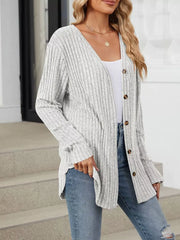 Black cardigan with hip-length and button-front
