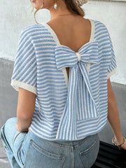 Striped Knit Relaxed Fit T-shirt in Blue, view 15