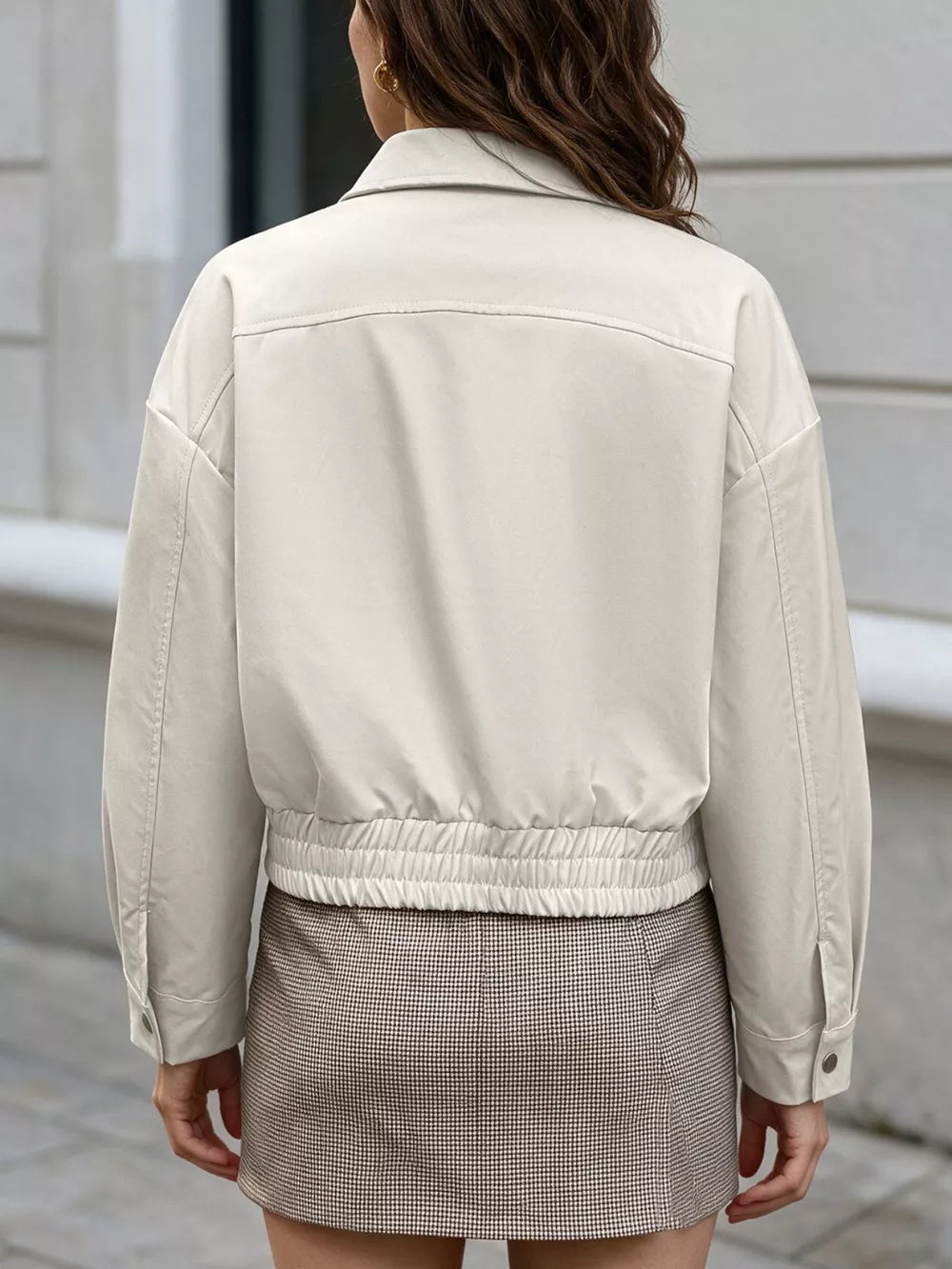 Cropped Faux Leather Jacket in White, back view
