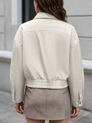 Cropped Faux Leather Jacket in White, back view