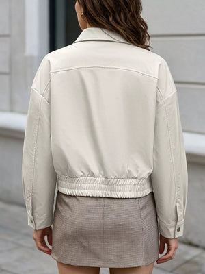 Cropped Faux Leather Jacket in White, back view