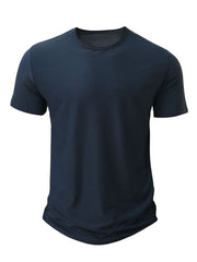 Men's navy blue crew neck active t-shirt with textured breathable fabric
