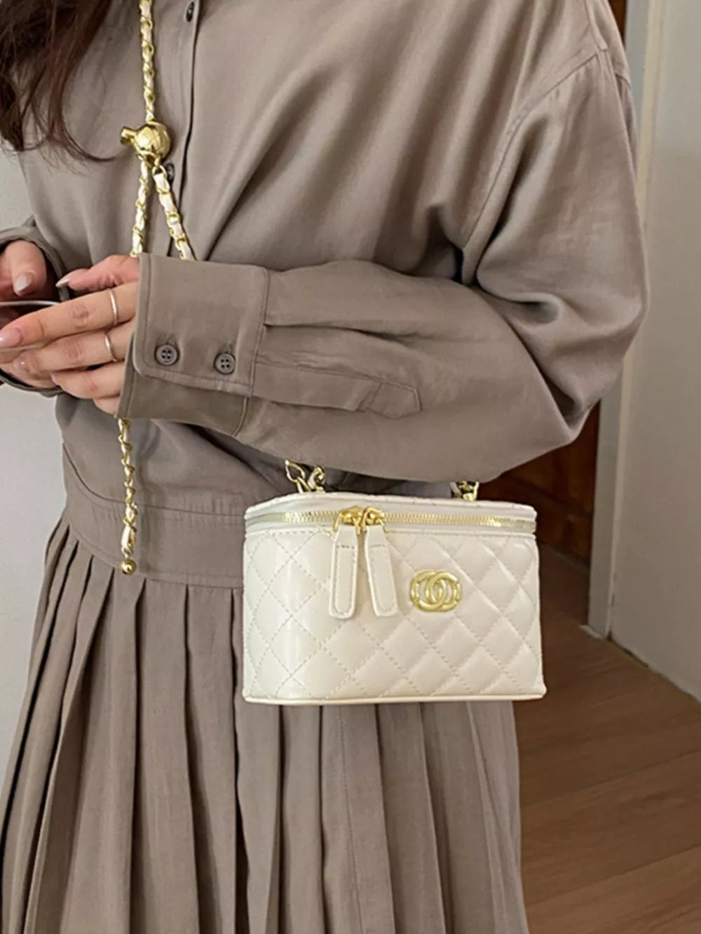 Quilted Leather Crossbody Bag in Black, alternate angle