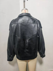 Zip-up Faux Leather Moto Jacket in Brown, product detail