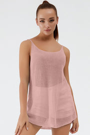 Dusty pink ribbed knit cami with scoop neckline and thin straps