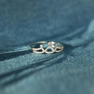 Silver pave crown ring with intricate detailing