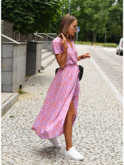 Floral Surplice Midi Dress With Tie Waist