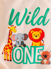 Children S Graphic Round Neck Tee And Shorts in Green, model styling view