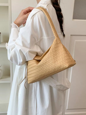 Woven Leather Shoulder Bag in Yellow, back view