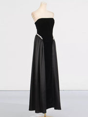 Lace Up Back Tube Maxi Dress in Black, close-up detail