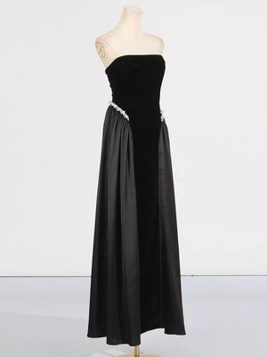 Lace Up Back Tube Maxi Dress in Black, close-up detail