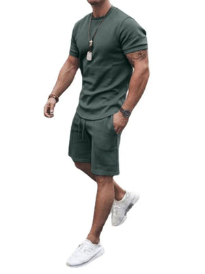 Men's Army Green Co-ord Set with crew neck t-shirt and drawstring shorts