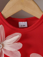 Children's Flower Sleeveless Round Neck Dress in Red, side view