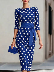 Full Size Polka Dot 3/4 Sleeve Midi Dress, back view